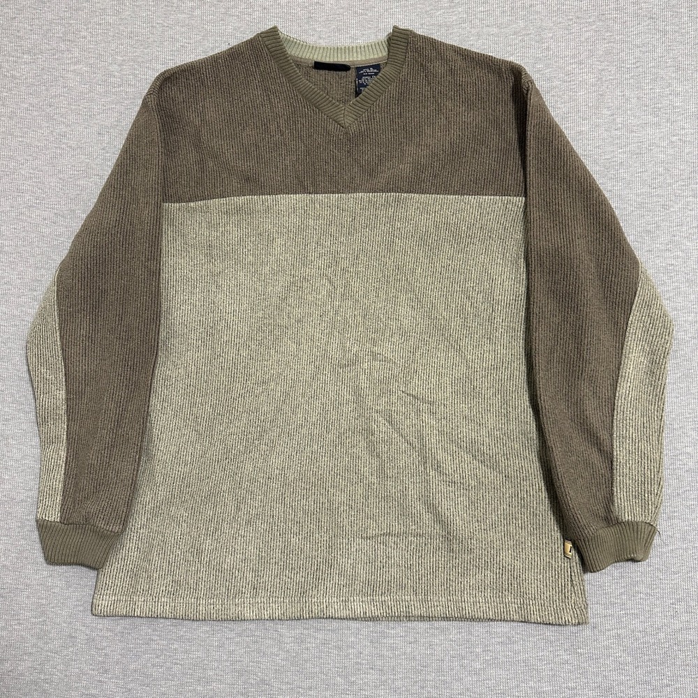 Faded Glory V-Neck Ribbed Knit Colorblock Sweater Driftwood Heather Mens Size XL